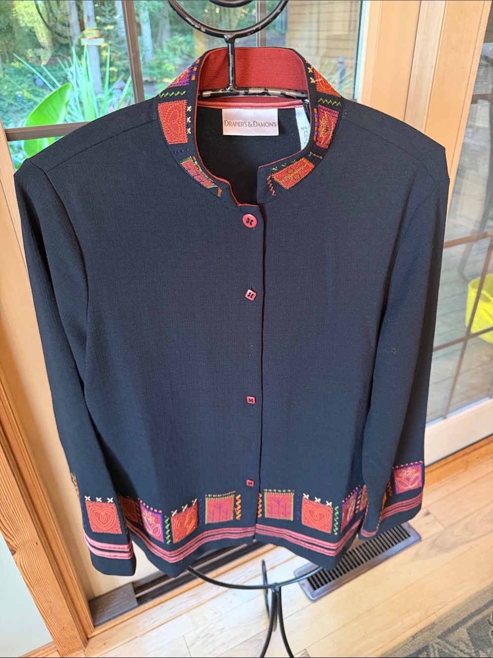 Draper’s & Damn’s Black Button Embroidered Stand-Collar Sz S Jacket